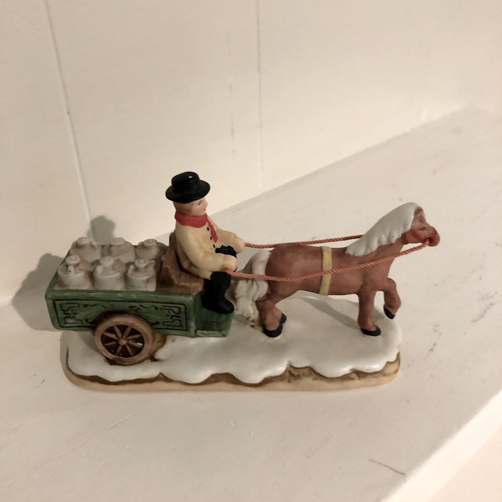Lefton Colonial Village horse drawn milk delivery wagon. # 06461.
